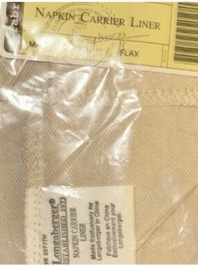 Longaberger Flax Linen Napkin Carrier Liner, Brand new